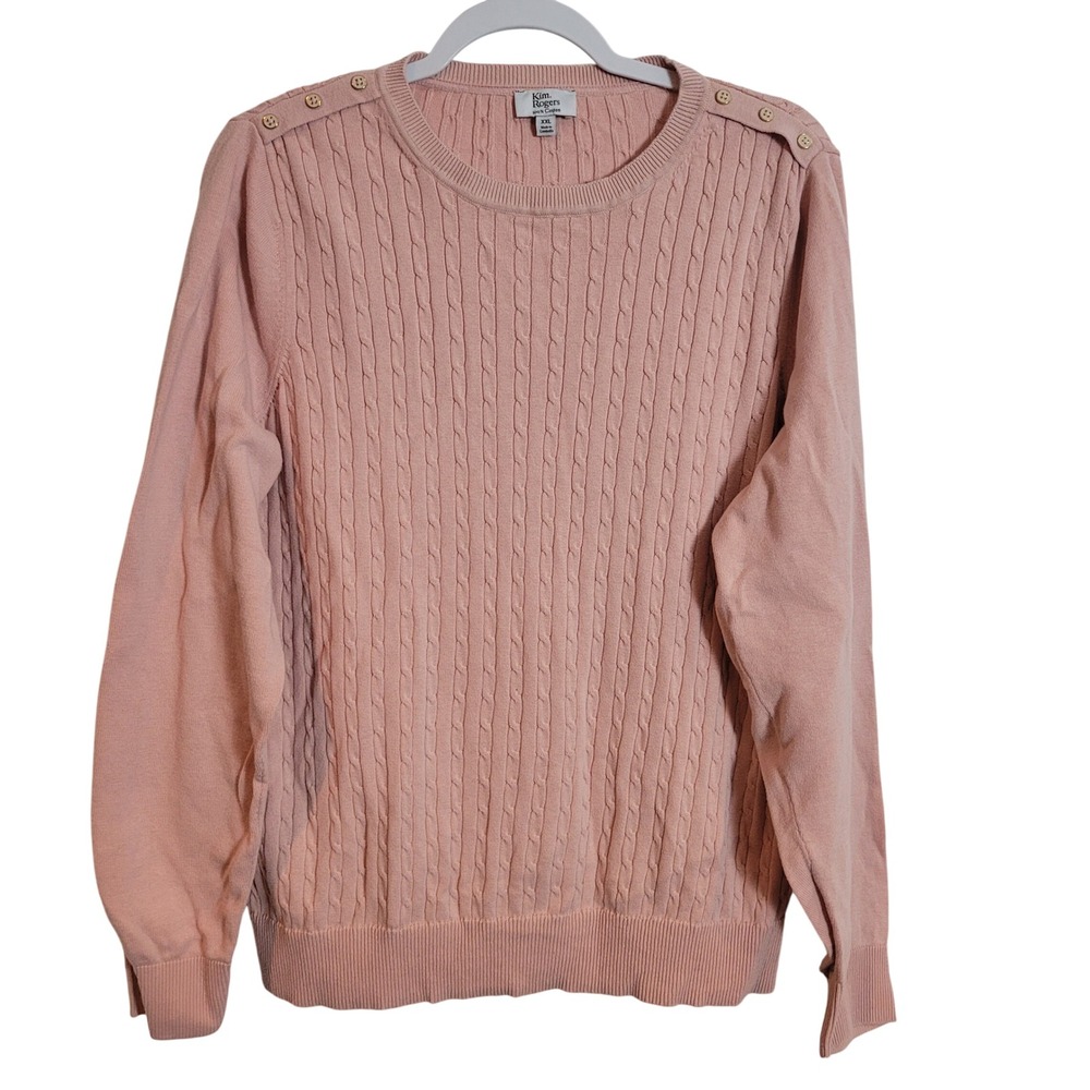 Kim Rogers Women XXL Pink Cotton Cable Knit Sweater Shoulder Buttons Tennis Prep